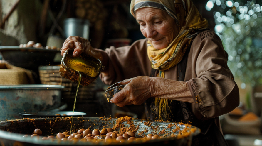 Donna prepara olio di argan